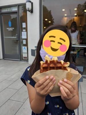 Liege waffle before school. Mine weren't the only kids having a posh treat at this location. That's how you know you're in Brentwood maybe?