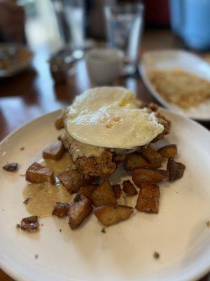 Chicken friend pork chop with an egg for brunch mmmmmm