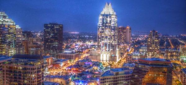 "The Frost Tower" - Austin's first true architectural skyscraper - Fun Fact: The lights at the top turn off at midnight everyday