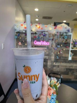 Taro smoothie with brown sugar boba