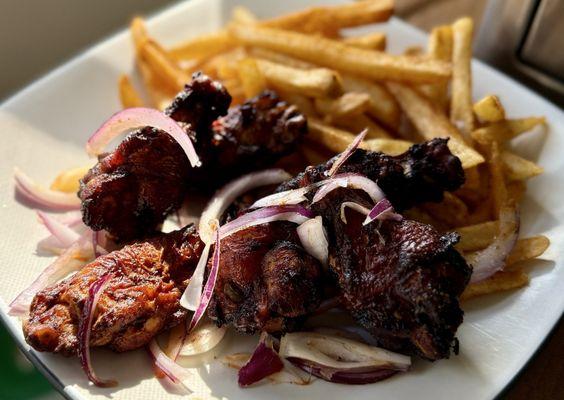 Suya wings and Mr. Wingz Signature Fries