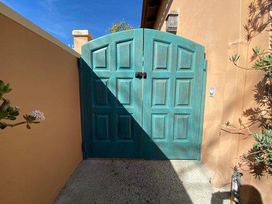 Exterior residential side gates after customer matched finish is applied and sealed for long term protection.