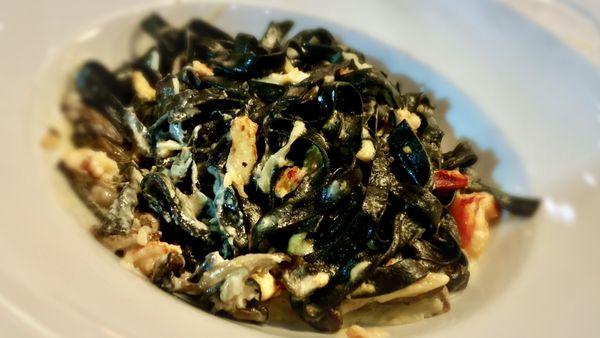 Squid ink fettuccine with Lobster