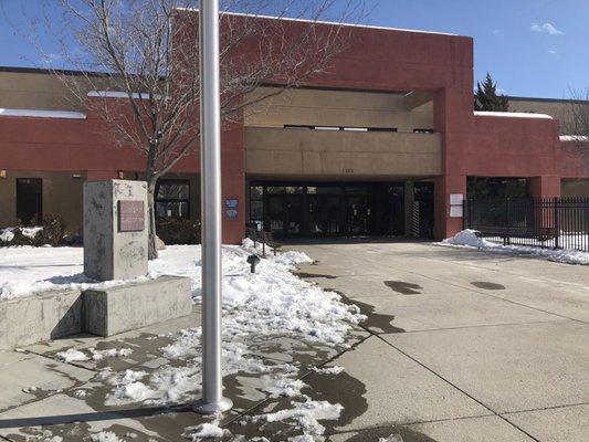 Friday, February 8, 2019: main entrance to high school.