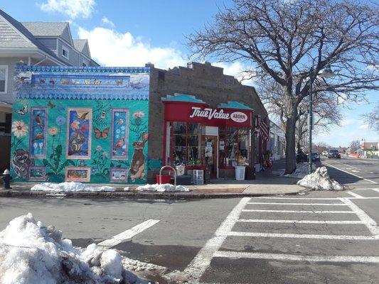 Aborn True Value Hardware on Harvard Street, Brookline, as seen from The Butcherie