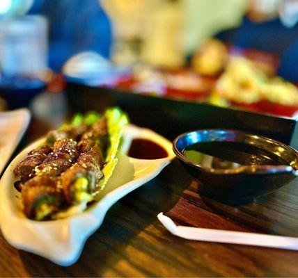 Beef Roll appetizer. The sauce that's brushed on is amazing. Sweet yet savory.