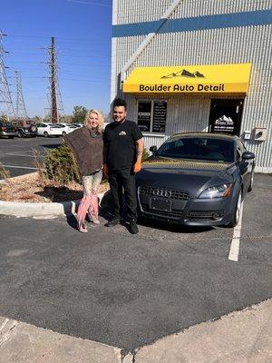 April and Cesar with Zowee! My Audi is named Zowee.