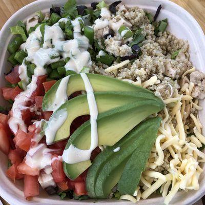 The Beverly Hills Chopped Salad with request of no olives and addition of quinoa (and self-drizzled vinaigrette), from Coupa Cafe!!!