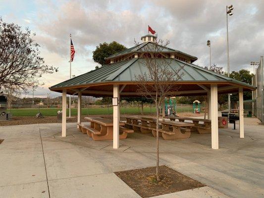 Covered Ramada between baseball fields