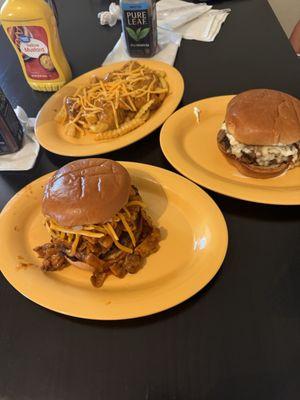 Frito Burger & Mushroom Swiss W/Chili Cheese Fries