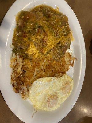 Chile Rellenos and Eggs - great green chili!