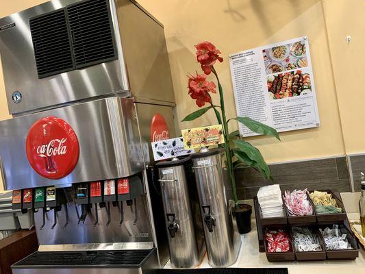 Soda Fountain & Ice Tea Dispensers w/Condiments