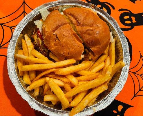 American Classic Chicken Sandwich with cheese L&T and fries