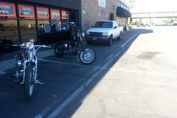 my bike is the green Sportster with a springer front end that got done at Michaels shop off of Camelback and the 51 freeway