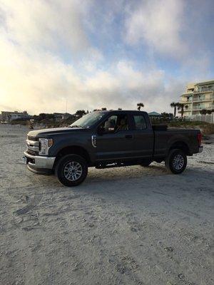 Parked on beach.