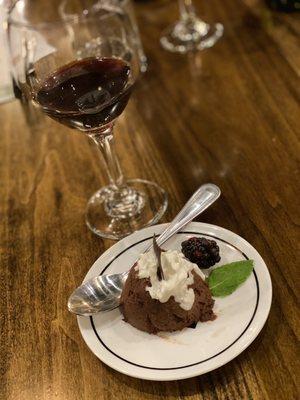 6th course of wine club dinner tasting - Aztec mocha moose with a Zinfandel