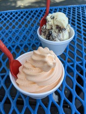 Orange soft-serve and Rocky Road ice cream