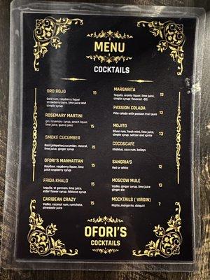 Cocktail menu