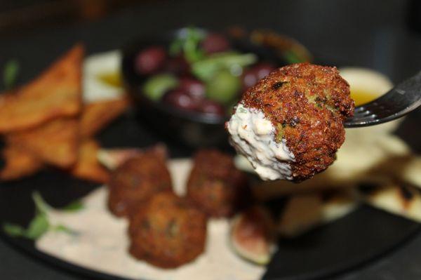 The crispy exterior of the falafel croquettes went well with the creamy tzatziki sauce.