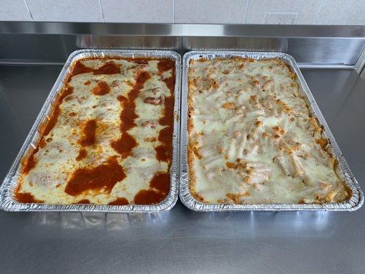 Chicken parm and baked ziti trays