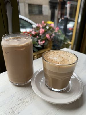 Iced nutella latte and hot cardamom latte