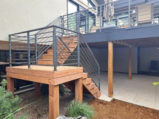 Wooden stairs and railings