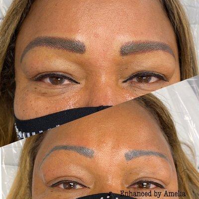 Coverup of an old "tattoo". Procedure was done by neutralizing old pigments then microblading and shading.