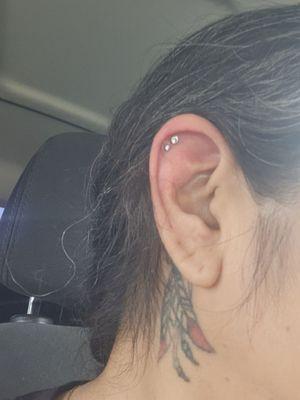 Helix pierced by Kayla