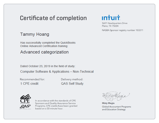 QB Advanced Certificate - Advanced Categorization