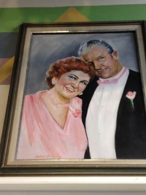 Creepy but Happy Old Couple Painted Portrait (For Sale)