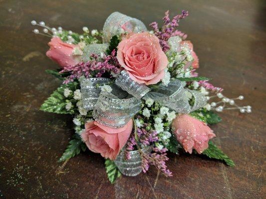 Pink/Silver Rose Corsage