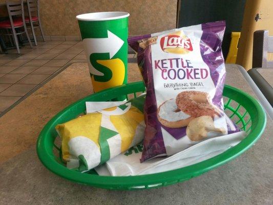 My 'combo' lunch of soda, choice of chips, and a wrap.