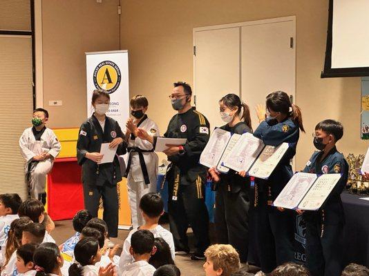 We certify our black belts through Kukkiwon and follow their official rules and requirements.