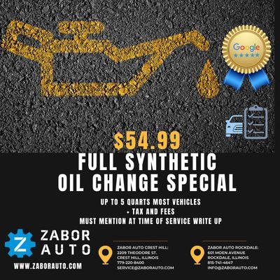 Oil Change Special at Zabor Auto.