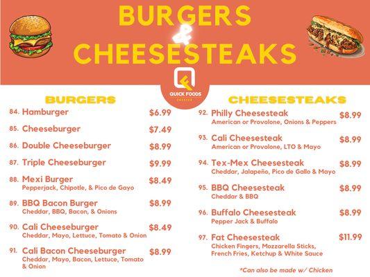 Burgers & Cheesesteak Menu