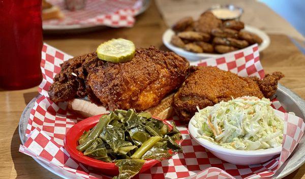 Fried breast +add a thigh (medium) w/collard greens and coleslaw