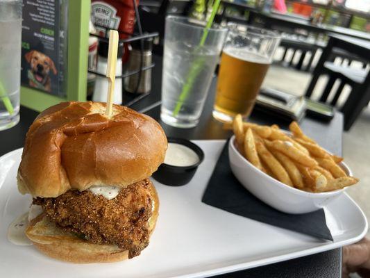 Delicious chicken sandwich & tasty fries!