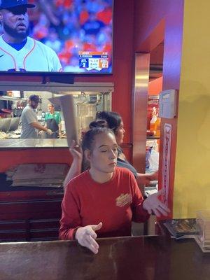 This is Taylor, the "Manager" who cursed and threatened us multiple times, with our server, who refused to give her name.