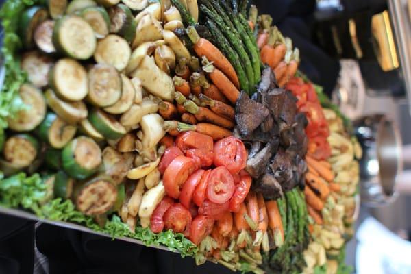 Grilled Vegetable Platter--grilled asparagus, tomatoes, yellow squash, zucchini, carrots, and Portobello mushrooms