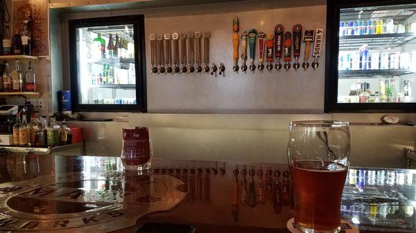 Their own beers on tap and other beers from smaller breweries in the area and across the country.