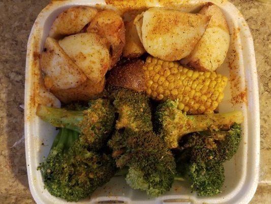 Steamed Vegetables: Corn, broccoli and potatoes