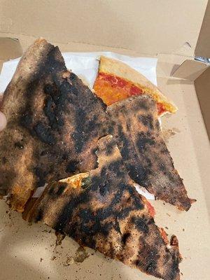 Extremely burnt and bad tasting pizza. Not like Rocco's.