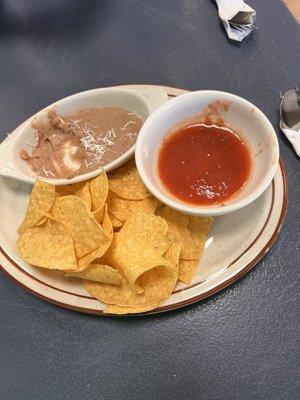 Chips and dip( salsa and bean)