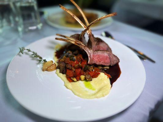 Rack of lamb with ratatouille and parsnip puree