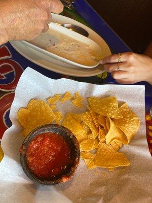 Queso, chips and salsa