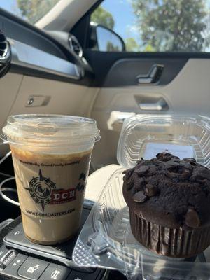 iced caramel macchiato  chocolate muffin