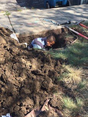 Digging down six feet (!!!) to get to connection to city sewer line