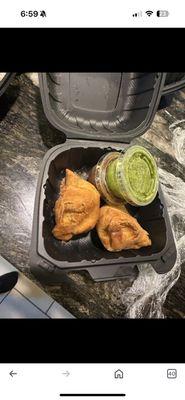 Samosas and green sauce