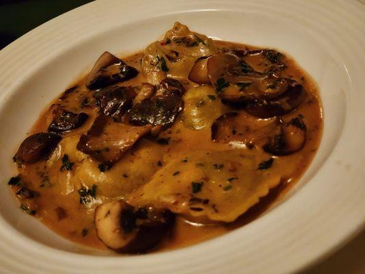 Organic chicken and mushroom ravioli with Marsala sauce