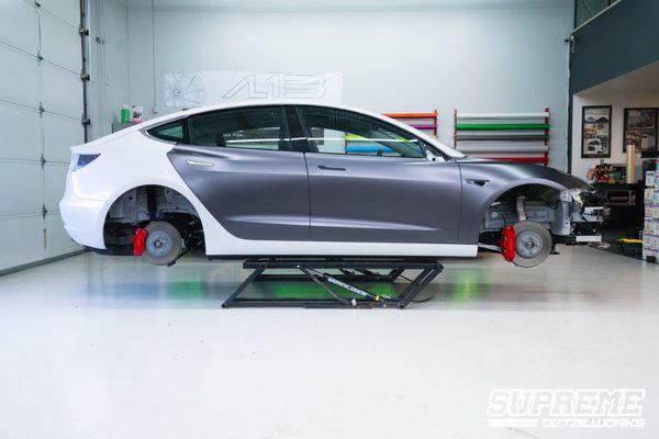 2019 Tesla Model 3 Performance wrapped in 3M 1080 Satin Dark Grey Film